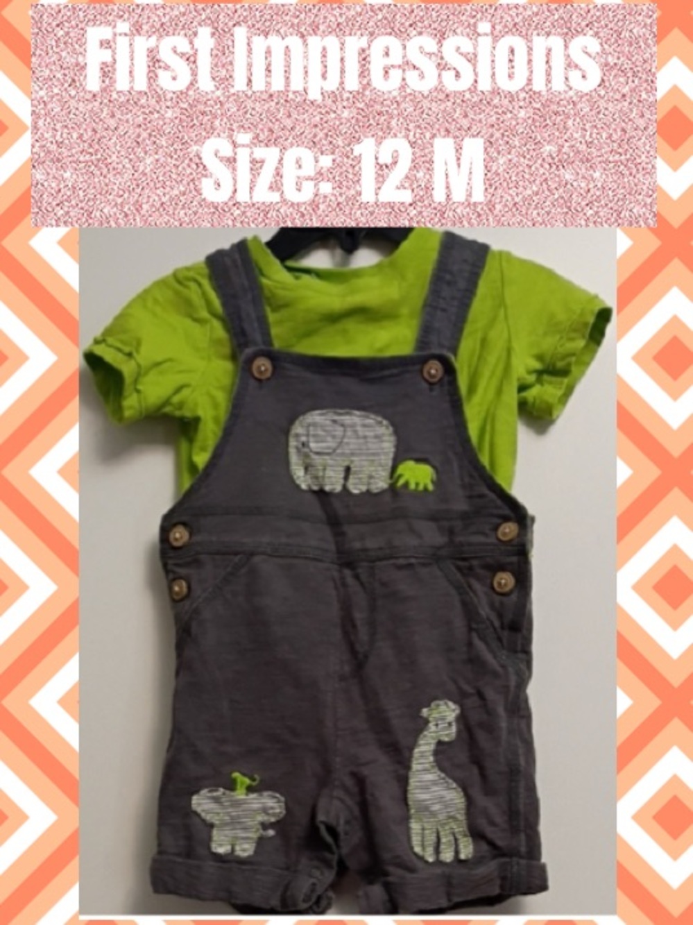 Kids Green Tee with Gray Safari Animals Overalls